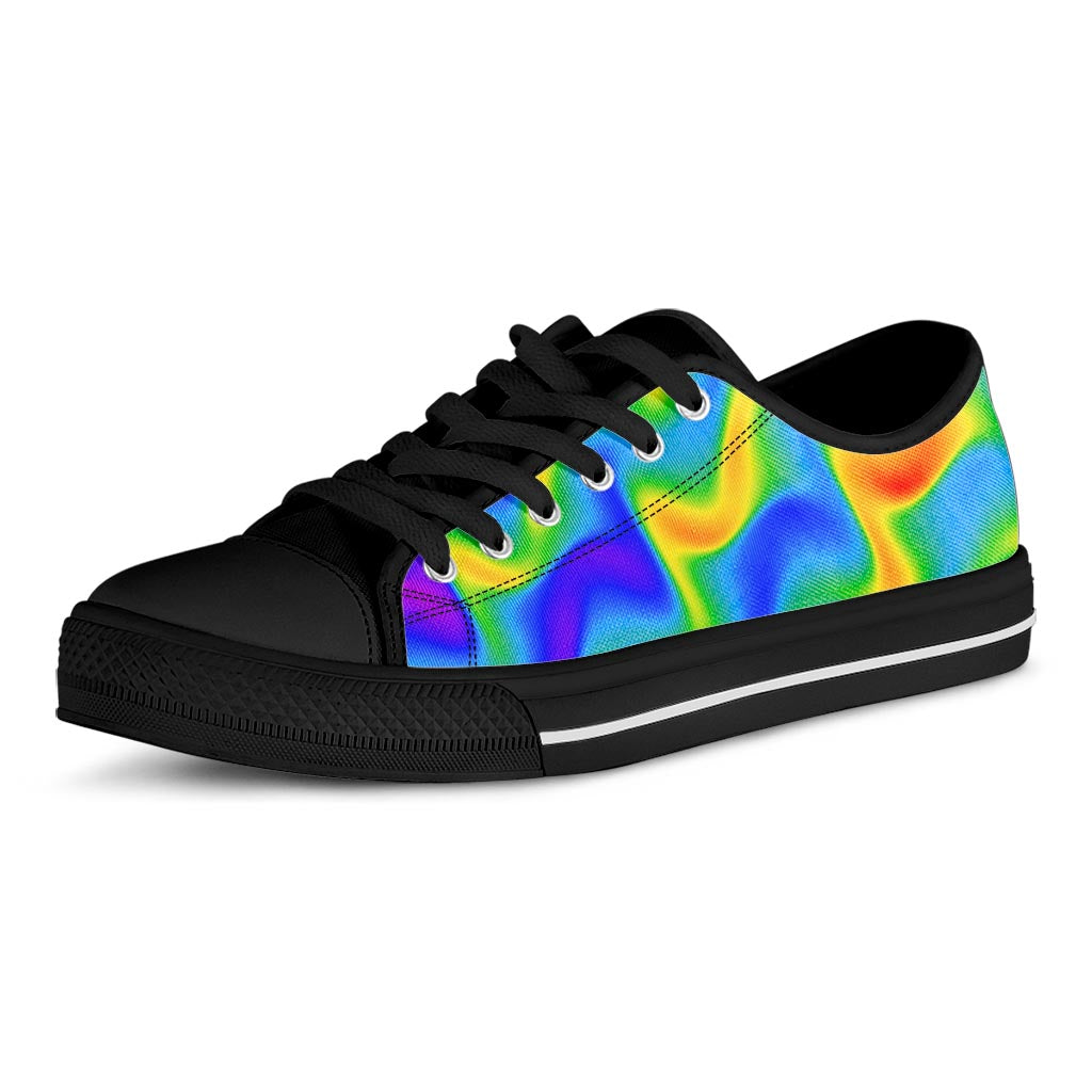 Rainbow Psychedelic Trippy Print Black Low Top Sneakers