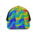 Rainbow Psychedelic Trippy Print Black Mesh Trucker Hat