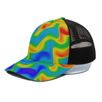 Rainbow Psychedelic Trippy Print Black Mesh Trucker Cap
