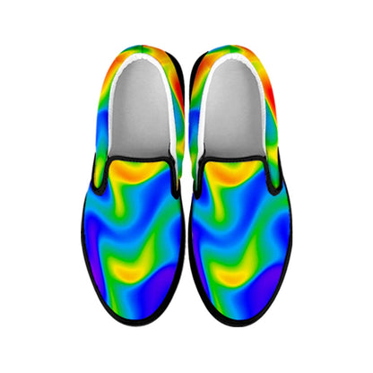 Rainbow Psychedelic Trippy Print Black Slip On Sneakers