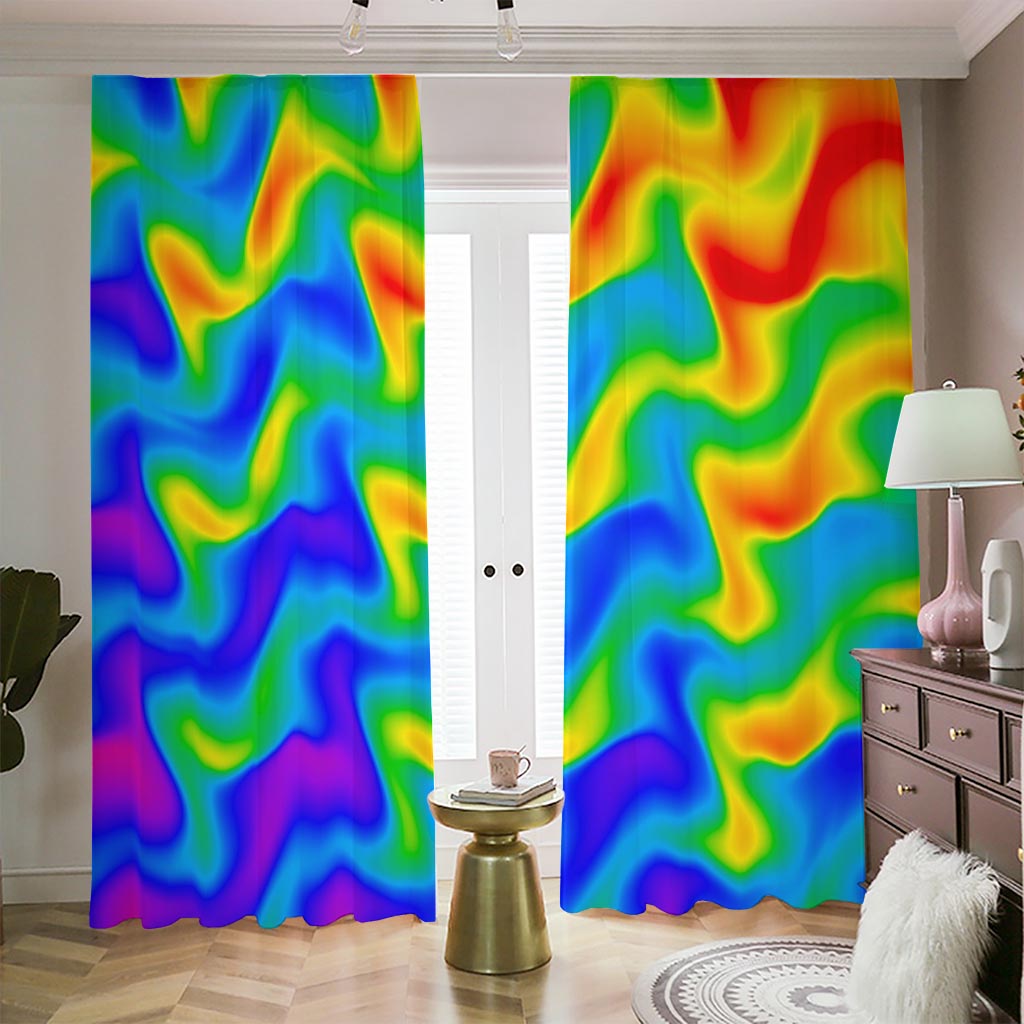 Rainbow Psychedelic Trippy Print Blackout Pencil Pleat Curtains