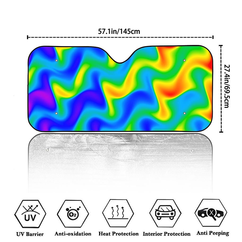 Rainbow Psychedelic Trippy Print Car Windshield Sun Shade