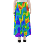 Rainbow Psychedelic Trippy Print Chiffon Maxi Skirt