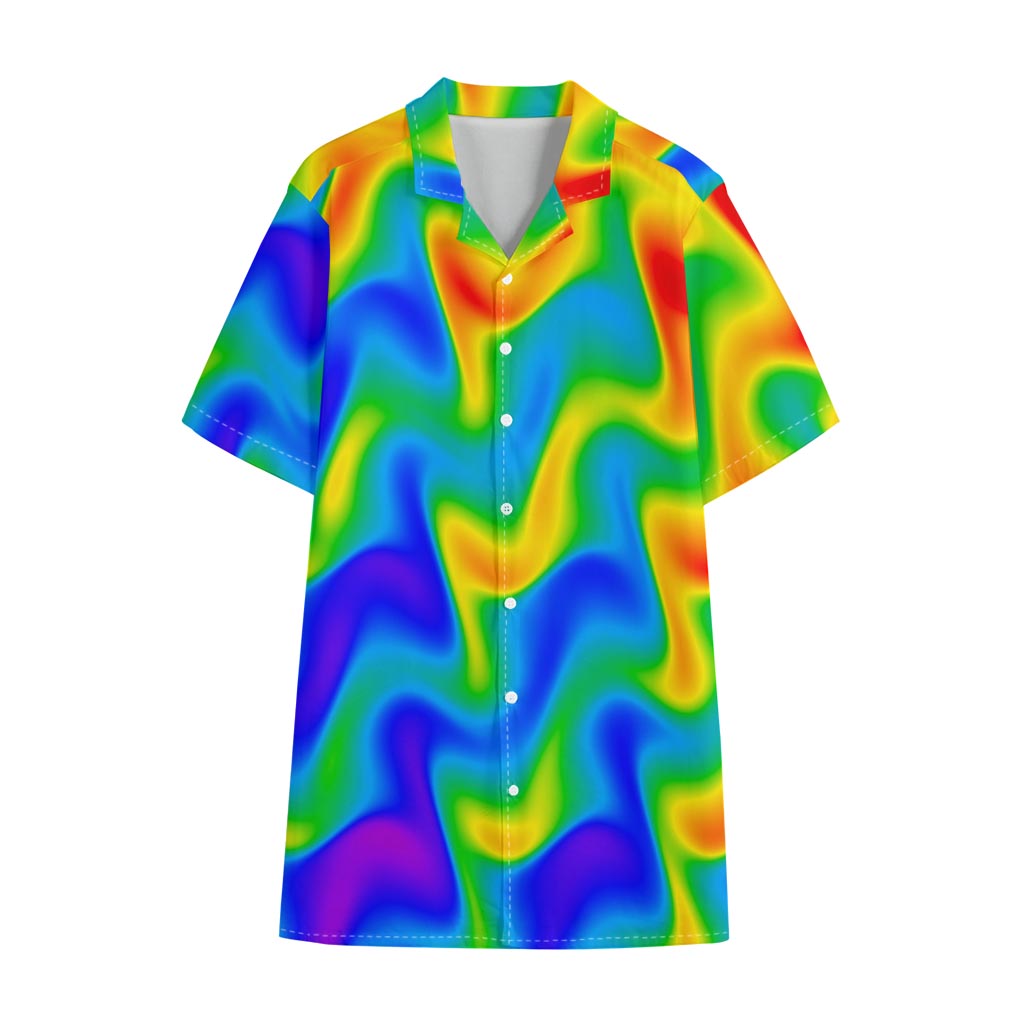 Rainbow Psychedelic Trippy Print Cotton Hawaiian Shirt