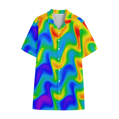 Rainbow Psychedelic Trippy Print Cotton Hawaiian Shirt