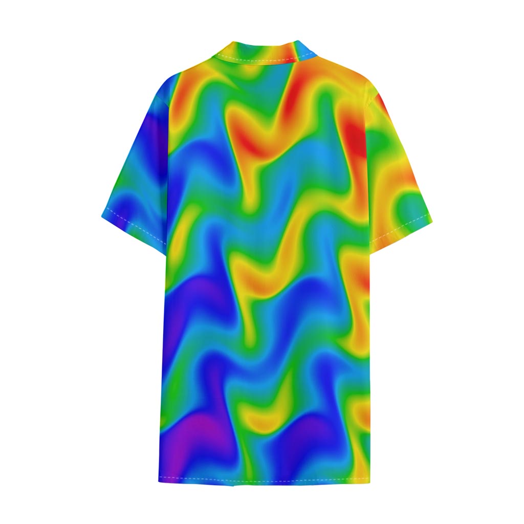 Rainbow Psychedelic Trippy Print Cotton Hawaiian Shirt