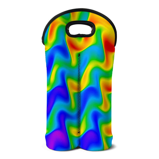 Rainbow Psychedelic Trippy Print Double Neoprene Wine Tote