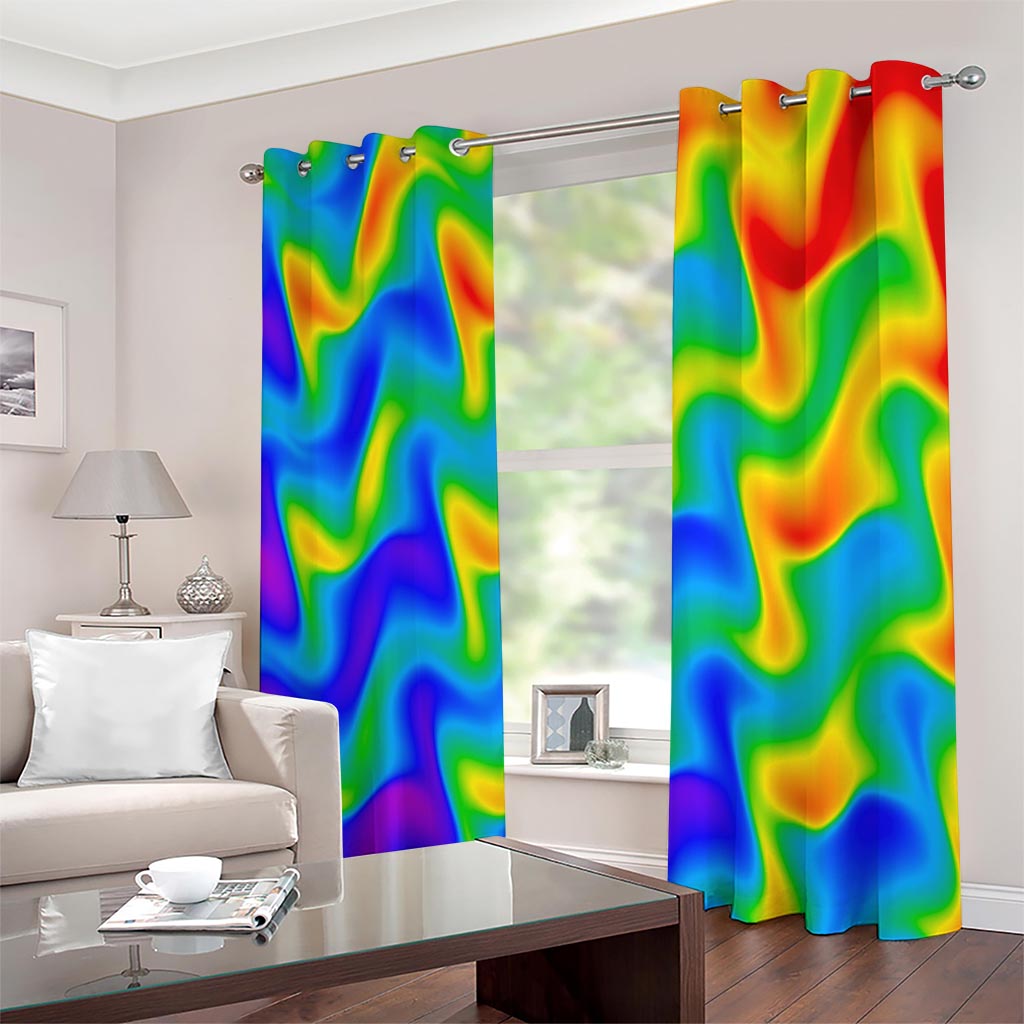 Rainbow Psychedelic Trippy Print Extra Wide Grommet Curtains