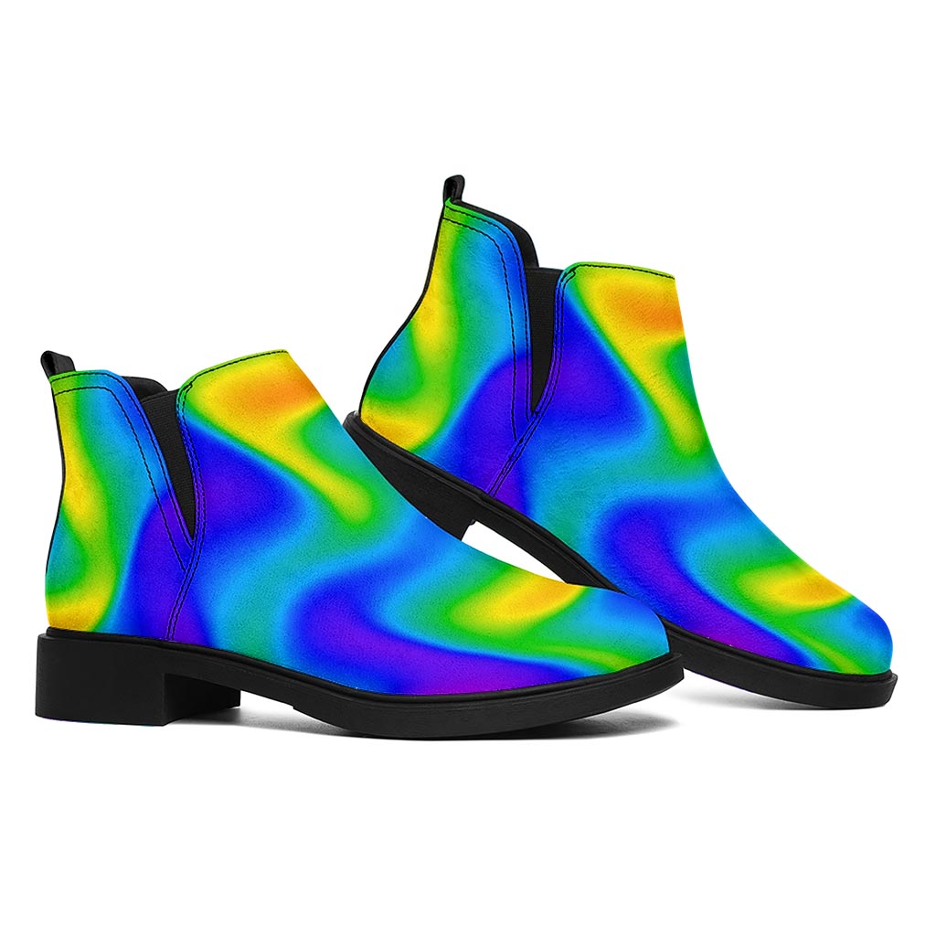 Rainbow Psychedelic Trippy Print Flat Ankle Boots