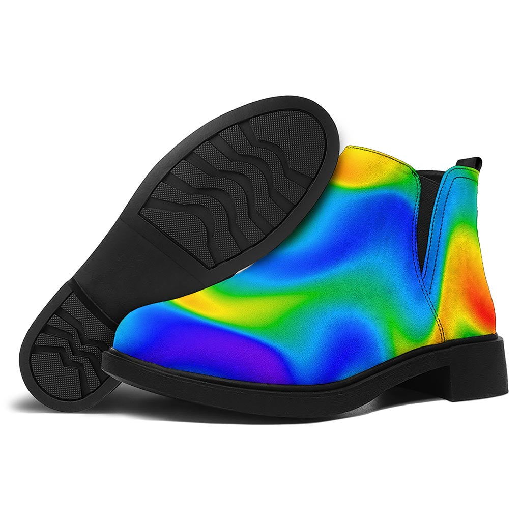Rainbow Psychedelic Trippy Print Flat Ankle Boots