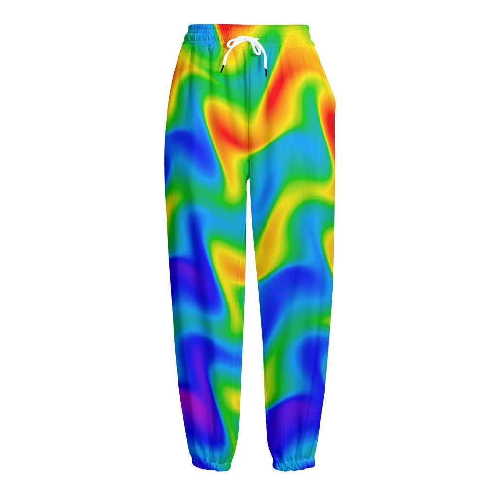 Rainbow Psychedelic Trippy Print Fleece Lined Knit Pants