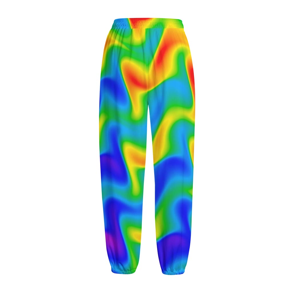 Rainbow Psychedelic Trippy Print Fleece Lined Knit Pants