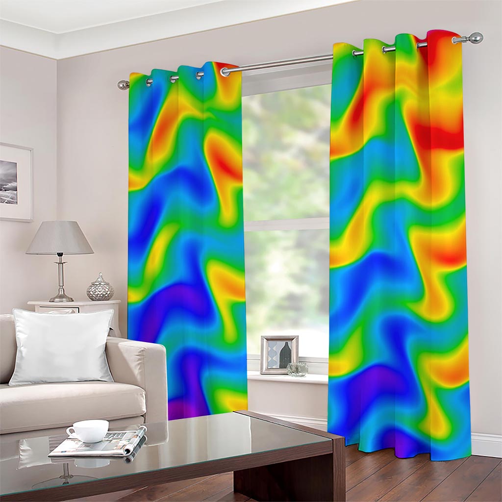 Rainbow Psychedelic Trippy Print Grommet Curtains