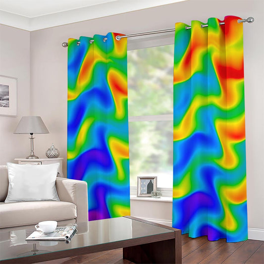 Rainbow Psychedelic Trippy Print Grommet Curtains