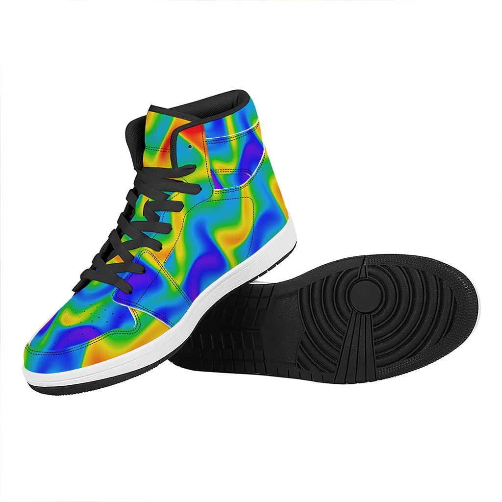 Rainbow Psychedelic Trippy Print High Top Leather Sneakers