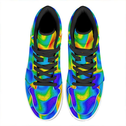 Rainbow Psychedelic Trippy Print High Top Leather Sneakers
