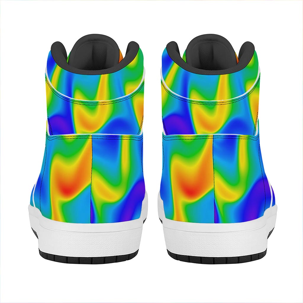 Rainbow Psychedelic Trippy Print High Top Leather Sneakers