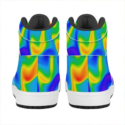Rainbow Psychedelic Trippy Print High Top Leather Sneakers