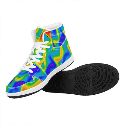 Rainbow Psychedelic Trippy Print High Top Leather Sneakers