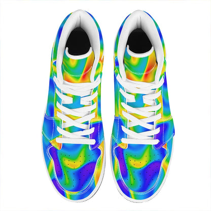 Rainbow Psychedelic Trippy Print High Top Leather Sneakers