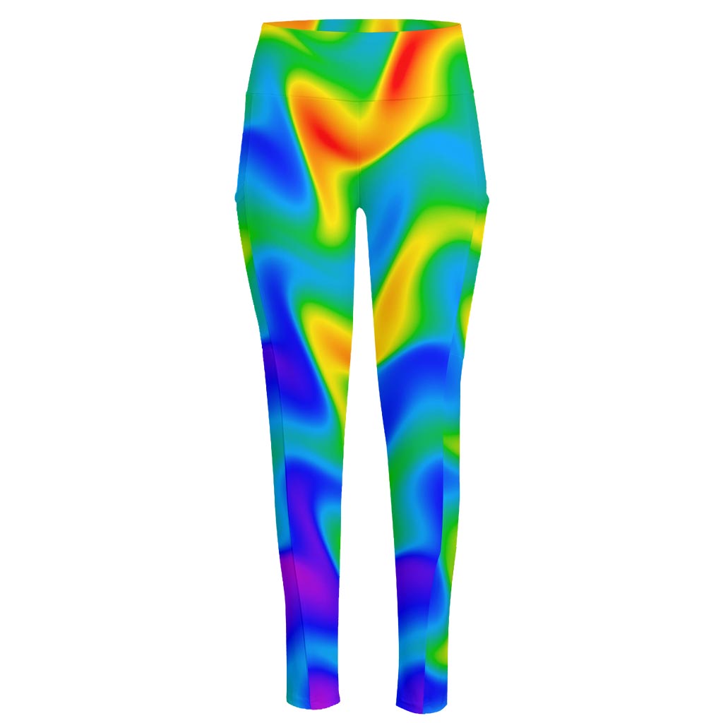 Rainbow Psychedelic Trippy Print High-Waisted Pocket Leggings