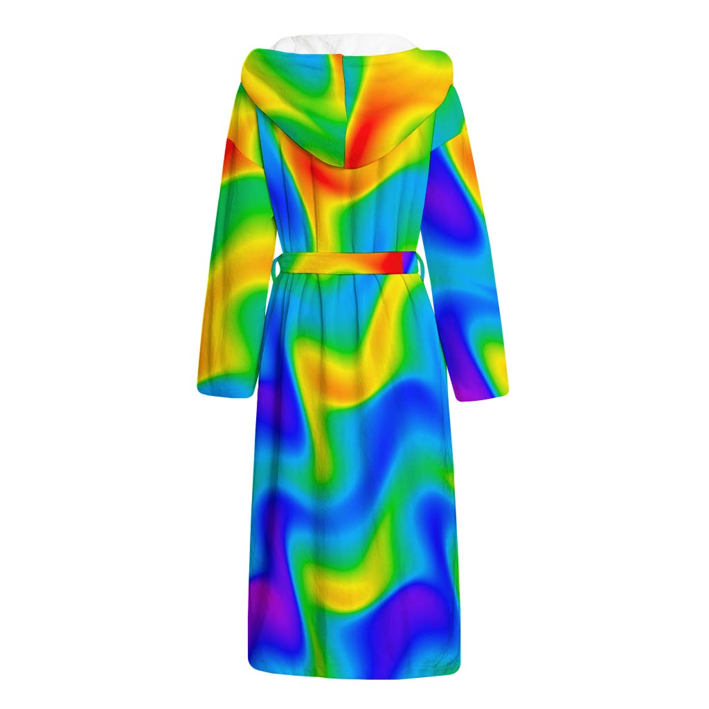 Rainbow Psychedelic Trippy Print Hooded Bathrobe