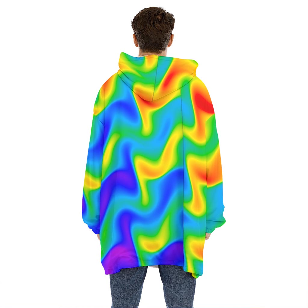 Rainbow Psychedelic Trippy Print Hoodie Blanket