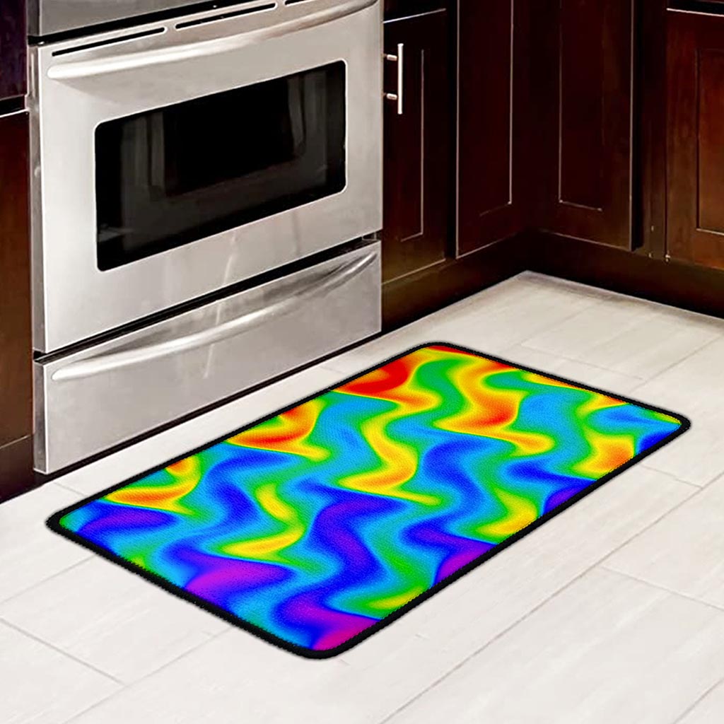 Rainbow Psychedelic Trippy Print Kitchen Mat