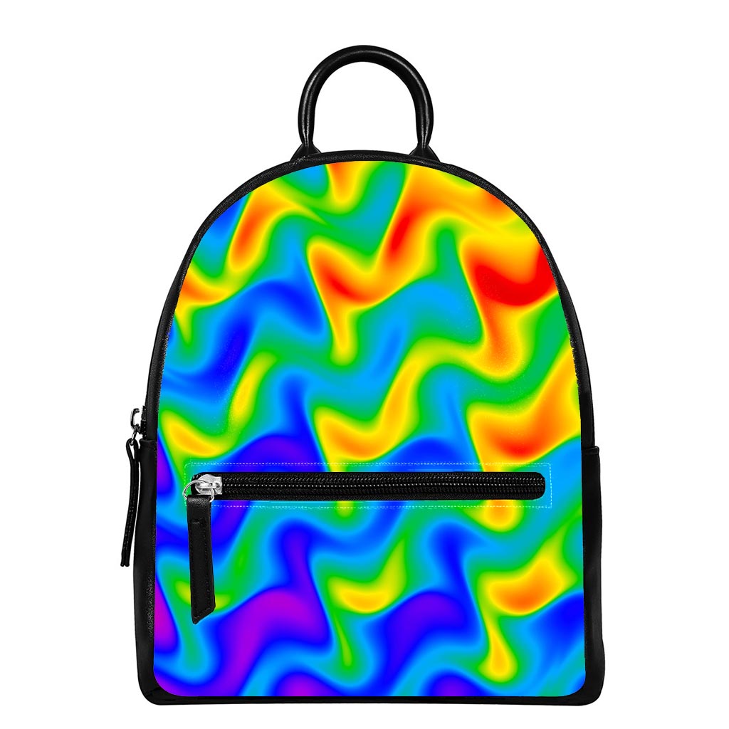 Rainbow Psychedelic Trippy Print Leather Backpack