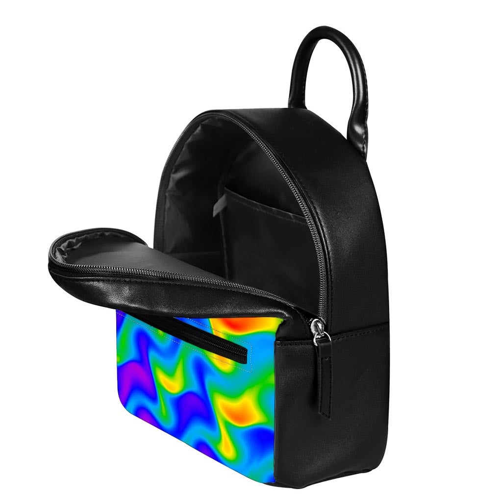 Rainbow Psychedelic Trippy Print Leather Backpack