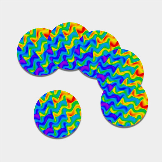 Rainbow Psychedelic Trippy Print Leather Coaster Set