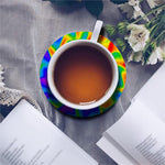 Rainbow Psychedelic Trippy Print Leather Coaster Set