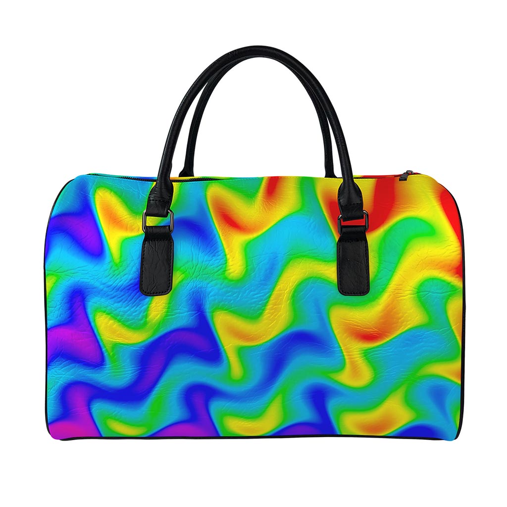 Rainbow Psychedelic Trippy Print Leather Duffle Bag