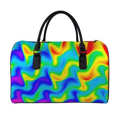 Rainbow Psychedelic Trippy Print Leather Duffle Bag