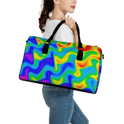 Rainbow Psychedelic Trippy Print Leather Duffle Bag