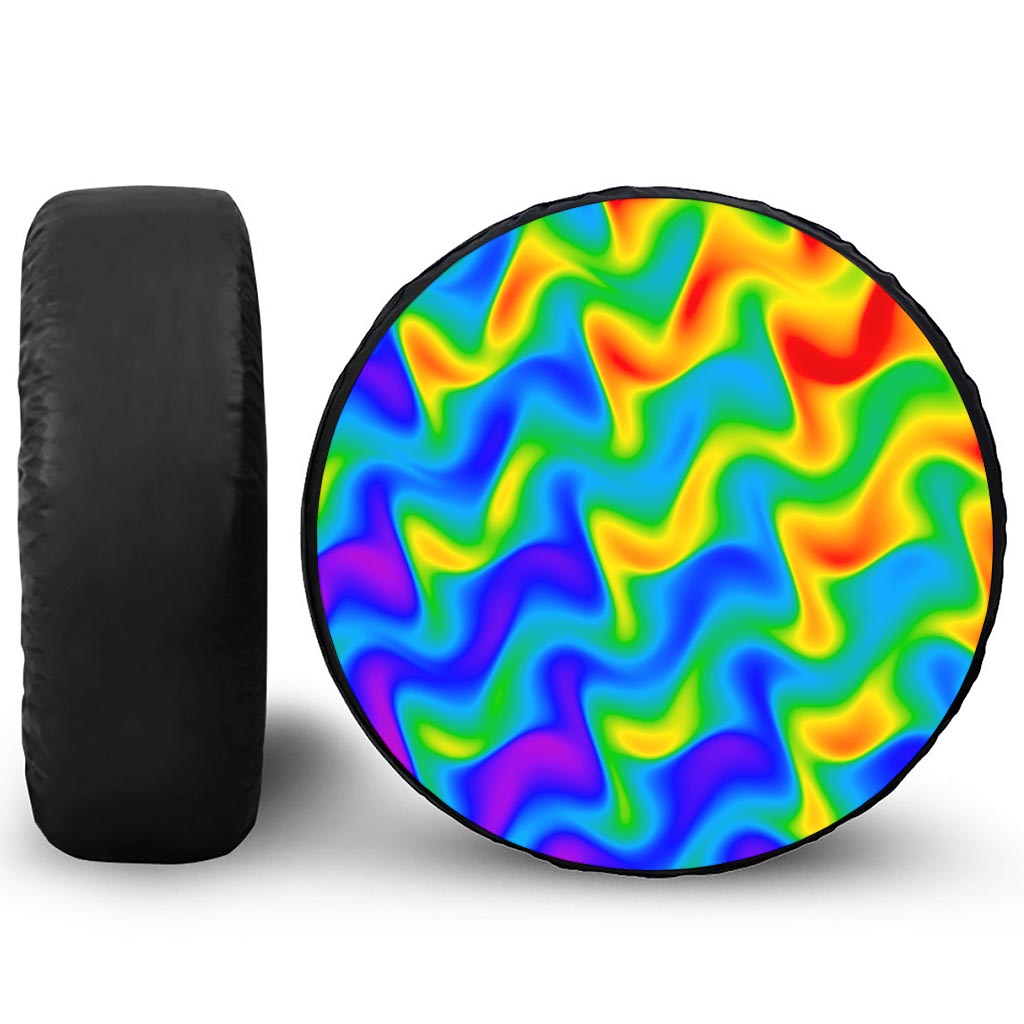 Rainbow Psychedelic Trippy Print Leather Spare Tire Cover