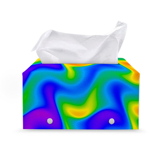 Rainbow Psychedelic Trippy Print Leather Tissue Box Cover