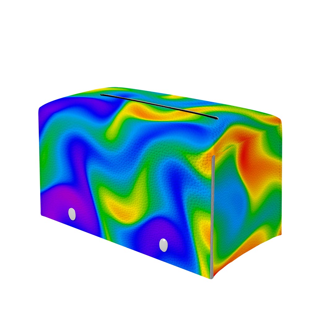 Rainbow Psychedelic Trippy Print Leather Tissue Box Cover