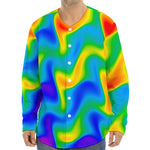 Rainbow Psychedelic Trippy Print Long Sleeve Baseball Jersey