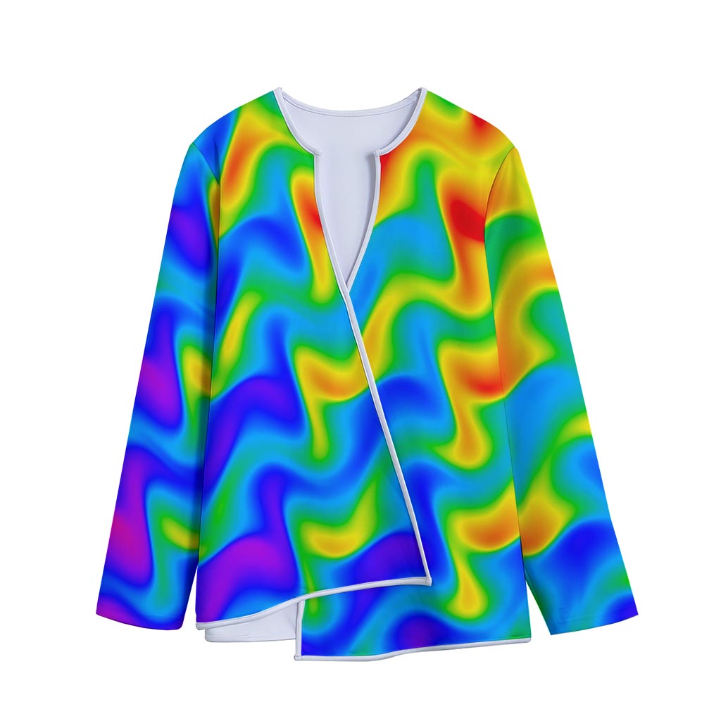 Rainbow Psychedelic Trippy Print Long Sleeve Short Coat