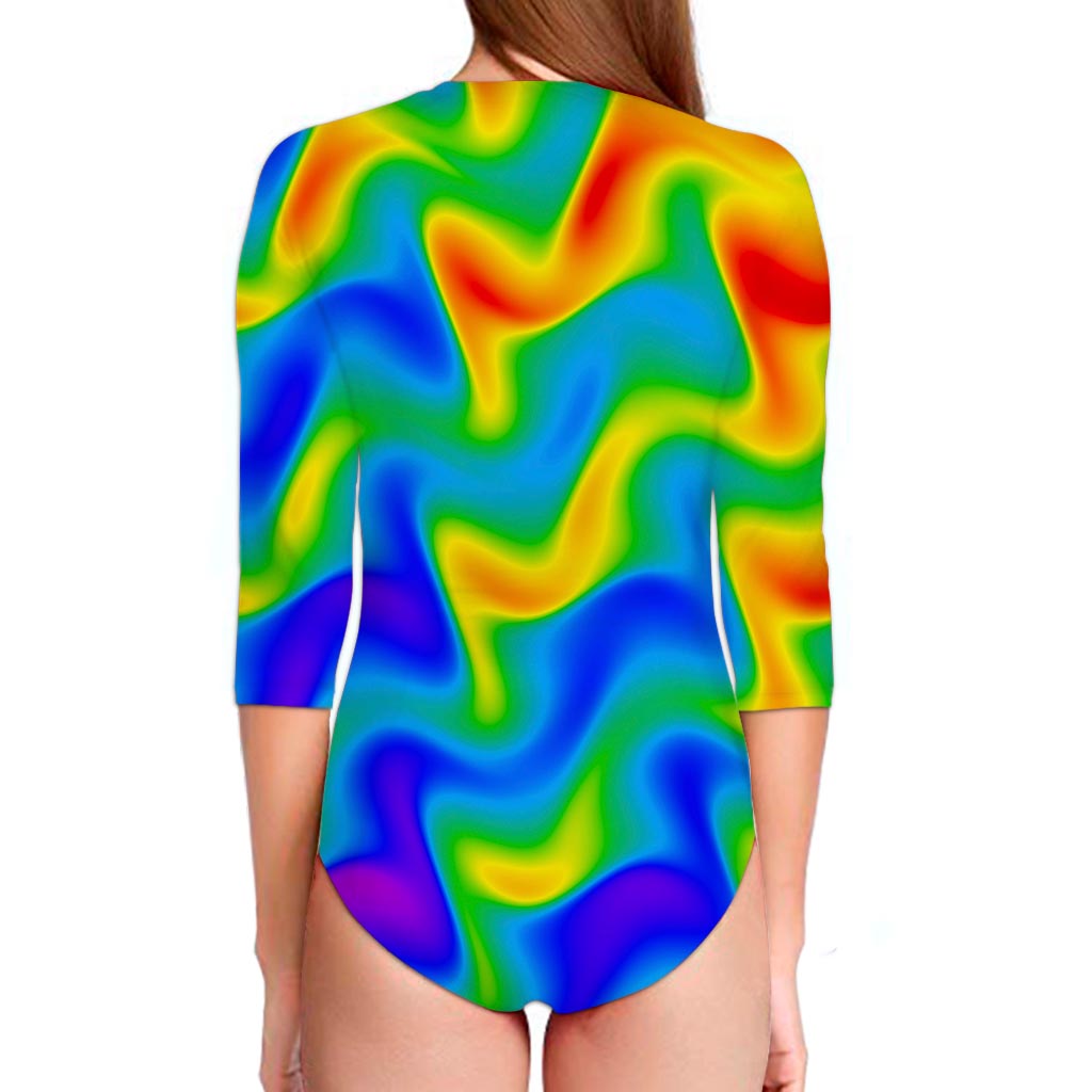 Rainbow Psychedelic Trippy Print Long Sleeve Swimsuit
