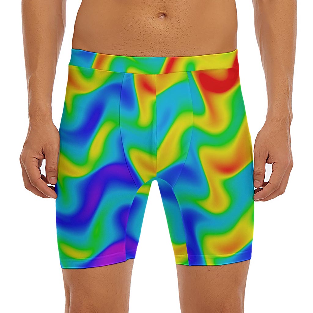 Rainbow Psychedelic Trippy Print Men's Long Boxer Briefs