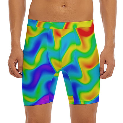 Rainbow Psychedelic Trippy Print Men's Long Boxer Briefs
