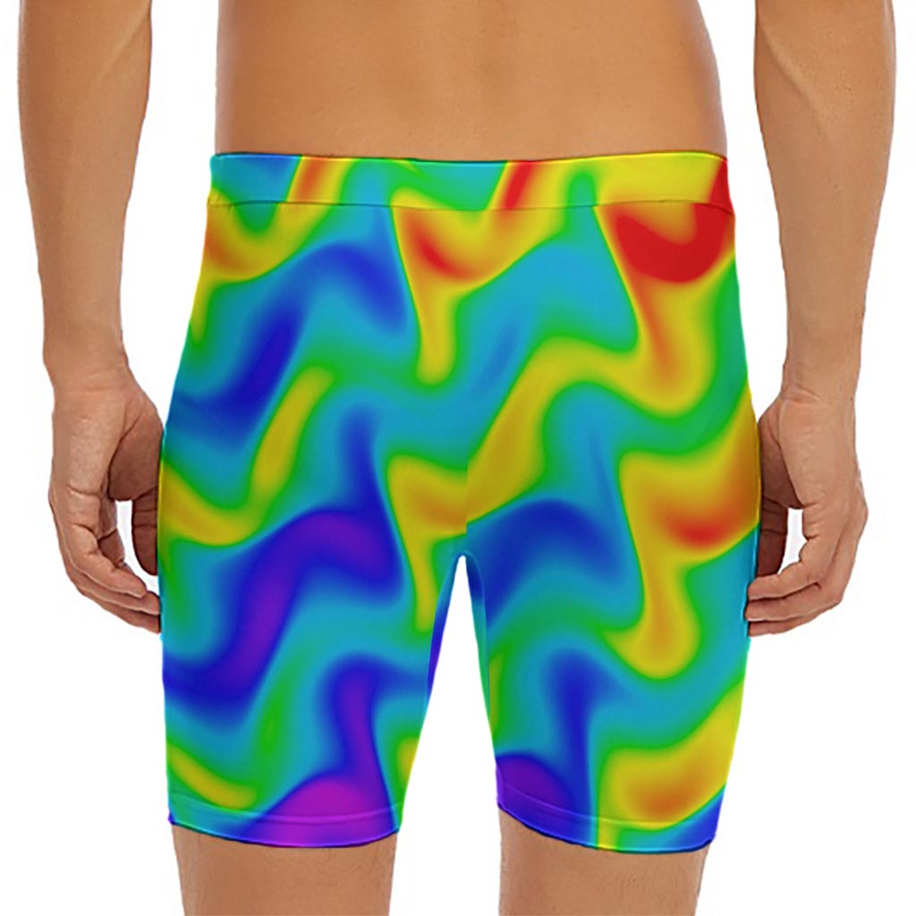 Rainbow Psychedelic Trippy Print Men's Long Boxer Briefs