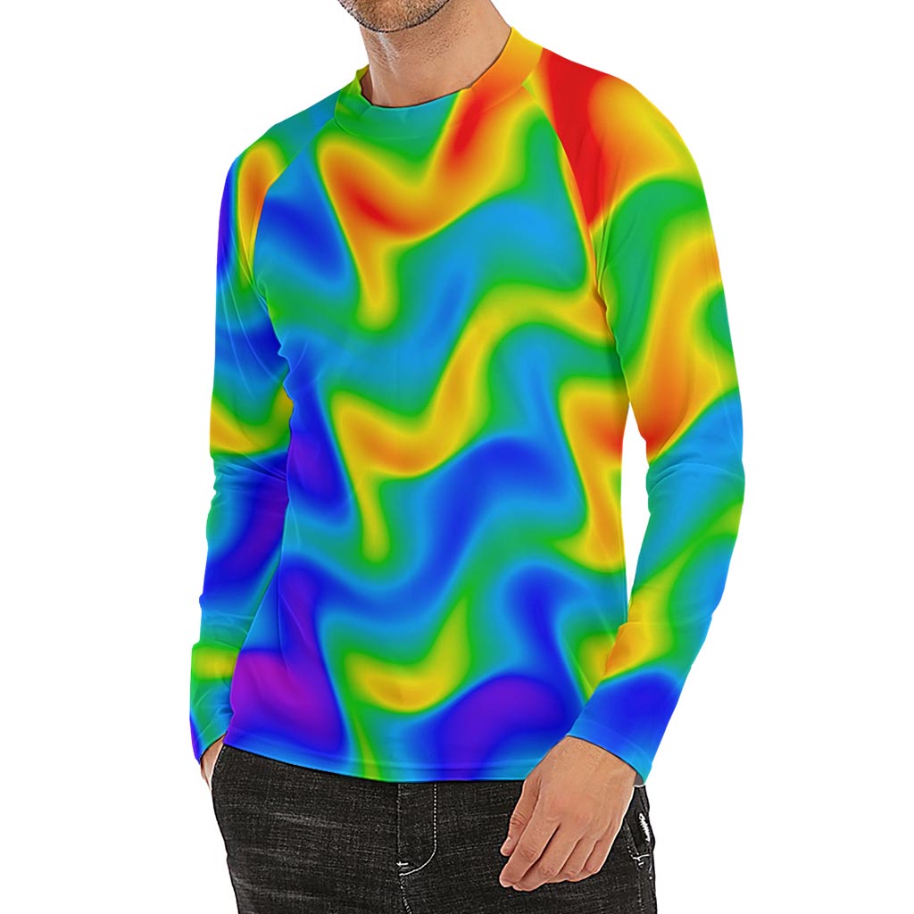 Rainbow Psychedelic Trippy Print Men's Long Sleeve Rash Guard