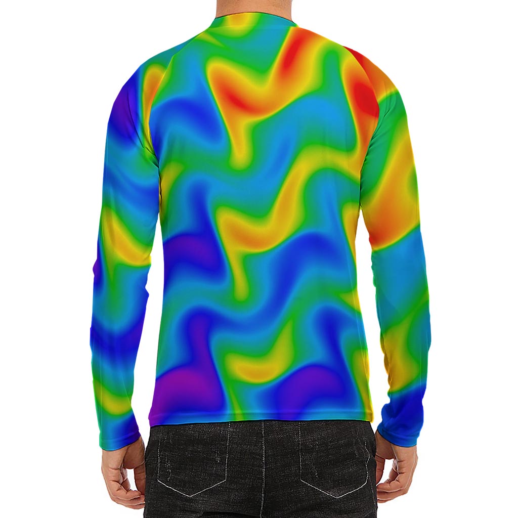 Rainbow Psychedelic Trippy Print Men's Long Sleeve Rash Guard
