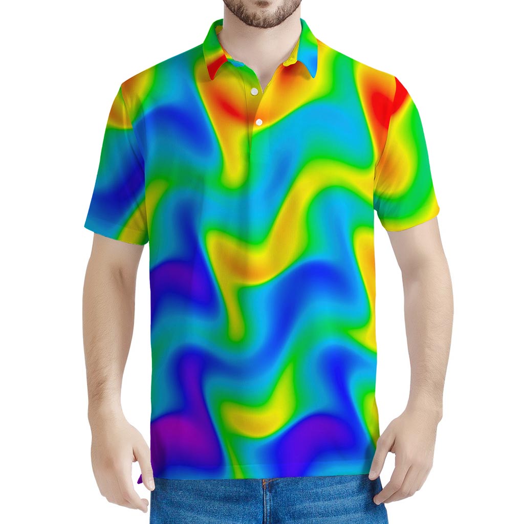 Rainbow Psychedelic Trippy Print Men's Polo Shirt