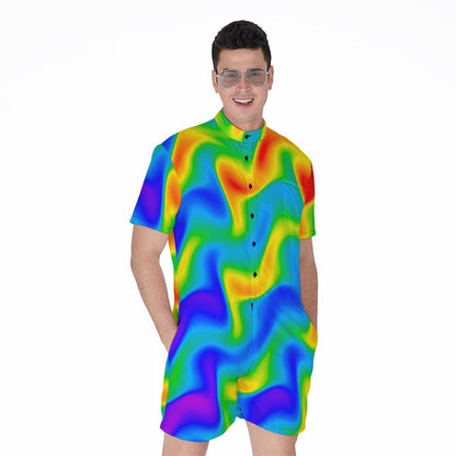 Rainbow Psychedelic Trippy Print Men's Rompers
