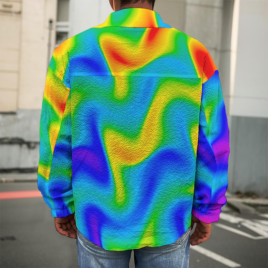 Rainbow Psychedelic Trippy Print Men's Shirt Jacket