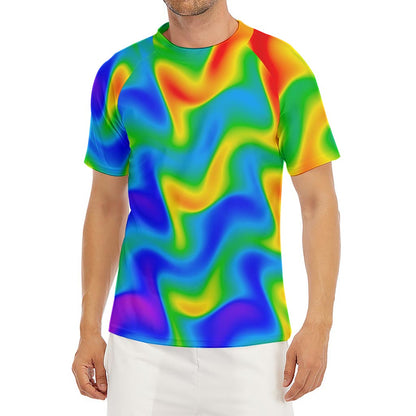 Rainbow Psychedelic Trippy Print Men's Short Sleeve Rash Guard